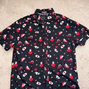 “Puppy Love” Button-Up Shirt – Black Valentine Print